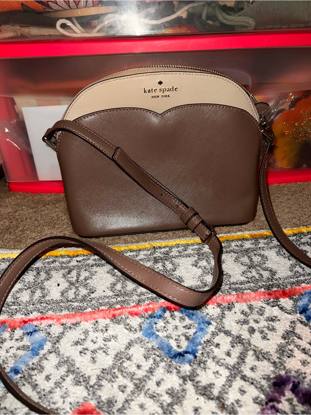 kate spade Brown and Cream Scalloped Crossbody Bag